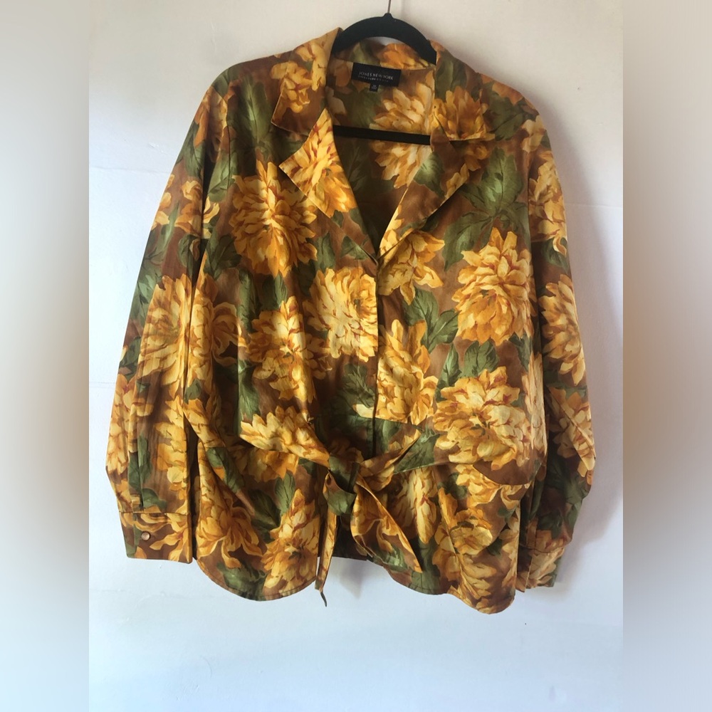 Jones New York Women’s 2X floral blouse brunch shower party career artsy office